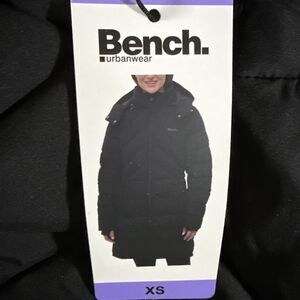 BENCH Women's Long Puffer Jacket With Removable Hood, Black XS, NWT